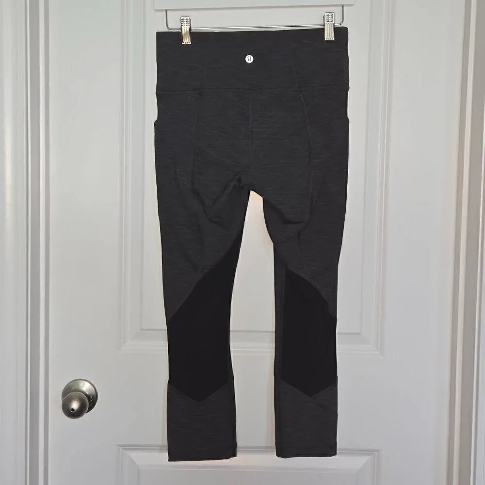 Lululemon Pace Rival Mid-Rise Crop 22” - 6 Heathered Black / Black